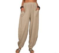 Sogoluat Pantaloni harem taglie forti S-5XL tessuto di cotone elasticizzato | Morbido tessuto di cotone, elastico in vita, vestibilità ampia, lunghezza intera, colori solidi per l'uso quotidiano