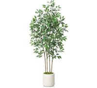 SOGUYI Ficus Piante Finte 180 cm Pianta Artificiale da Interno, Pianta Finta da Grandi in Fioriera in Ceramica Imitazione Bianca con Muschio Finto Verde per Soggiorno(1 Pezzi)