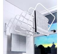 SOH DESIGN Steel Wall Mount Clothes Drying Rack, White Powder Coated, 9 Rods Expandable, for Laundry, Bathroom, Balcony,Indoor-Outdoor Use, 24 in wide