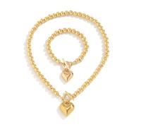 SOHIIXAA Set di collane con bracciale basculante a cuore, alla moda e durevoli, perle artificiali, chiusura OT o design con gancio per gli occhi, abbinamento versatile per ogni (Taglia unica)