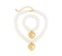 SOHIIXAA Set di collane con bracciale basculante a cuore, alla moda e durevoli, perle artificiali, chiusura OT o design con gancio per gli occhi, abbinamento versatile per ogni (Taglia unica)