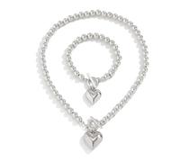 SOHIIXAA Set di collane con bracciale basculante a cuore, alla moda e durevoli, perle artificiali, chiusura OT o design con gancio per gli occhi, abbinamento versatile per ogni (Taglia unica)