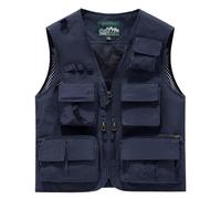 Sohodoo Men's Utility Cargo Fishing Vest,Mesh Breathable Openwork Camouflage Summer Outdoor Lightweight Work Photo Vest(Dark Blue,XXL)