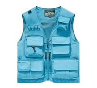Sohodoo Men's Utility Cargo Fishing Vest,Mesh Breathable Openwork Camouflage Summer Outdoor Lightweight Work Photo Vest(Sky Blue,L)