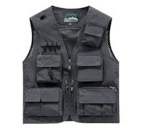 Sohodoo Men's Utility Cargo Fishing Vest,Mesh Breathable Openwork Camouflage Summer Outdoor Lightweight Work Photo Vest(Dark Gray,6XL)