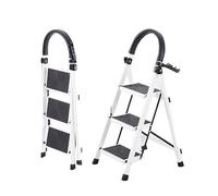 Sohodoo Scala pieghevole antiscivolo, gradini larghi di sicurezza con massima aderenza, struttura in ferro robusto, for cucina, biblioteca, magazzino(White,6-step ladder)