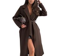 Sohodoo Trench da donna in misto lana - Giacca lunga con cintura e risvolto, capospalla spesso e ampio for la stagione autunno-inverno(Brown,XXL)