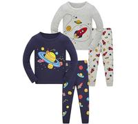 SOIBEEN Pigiama per bambini, 100% cotone, a maniche lunghe, a maniche corte, per bambini da 1 a 12 anni, 4p-bluegray-planetspace, 6 anni