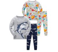 SOIBEEN - Pigiama per bambini con dinosauri, in cotone, biancheria da notte per bambini, a maniche lunghe, set di 4 capi, età 1-12 anni, 7 anni