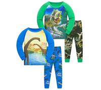 SOIBEEN Pigiama per ragazzi dinosauro pigiameria cotone vestiti per bambini pigiameria a maniche lunghe PJs Set 4 pezzi vestito 1-12 anni, Dinosauro 3D, 2 anni