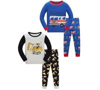 SOIBEEN Pigiama per ragazzi dinosauro pigiameria cotone vestiti per bambini pigiameria a maniche lunghe PJs Set 4 pezzi vestito 1-12 anni, 4P pompiere blu nero, 10 anni