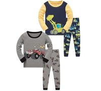 SOIBEEN Pigiama per ragazzi dinosauro pigiameria cotone vestiti per bambini pigiameria a maniche lunghe PJs Set 4 pezzi vestito 1-12 anni, Escavatore grigio giallo, 11-12 Anni