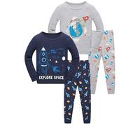 SOIBEEN Pigiama per ragazzi dinosauro pigiameria cotone vestiti per bambini pigiameria a maniche lunghe PJs Set 4 pezzi vestito 1-12 anni, Spazio bluegray 4P, 5 anni