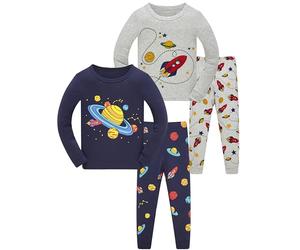 SOIBEEN - Pigiami per ragazzi con dinosauri, biancheria da notte in cotone per bambini, a maniche lunghe, set completo di 4 pezzi, 1-12 anni, 8 anni