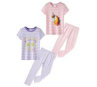 SOIBEEN Set pigiama da bambina a maniche corte con pantaloni lunghi, loungewear a righe PJ per bambini, pigiameria, pigiameria da 1 a 10 anni, Greenletter-dream, 3-4 Jahre