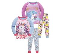 SOIBEEN Set Pigiami per Ragazze Pigiami 100% Cotone PJs Manica Lunga e Manica Corta Notte 2-12 Anni, 4 anni