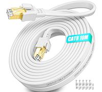 Soibke Cavo Ethernet 10 Metri, Cat 8 Cavo Lan 10m Schermato, Cavo di Rete Alta Velocità Fibra Bianco 40Gbps 2000MHz, Cavo Internet 10 mt Lungo RJ45 Gigabit Filo Lan per Router Modem(10 Clips)