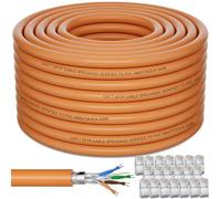 Soibke Cavo Ethernet 120 Metri, Cat 7 Esterno Cavo di Rete Schermato SFTP Cavo LAN, Alta Velocità 10Gbps Cavo Wlan 120mt, Lungo Arancione Cavo Internet PiMF LSZH Cavo RJ45 per Router Modem