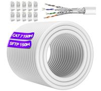 Soibke Cavo Ethernet 150 Metri, Cavo Lan Cat 7 Schermato 24AWG 10Gbps Cavo Internet Alta RJ45 Cavo Lan Molto Lungo Gigabit Cavo di Rete S/FTP Bianco Cavo Patch Impermeabile Esterno per Router