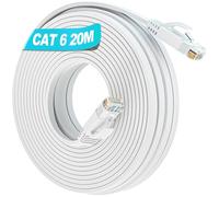Soibke Cavo Ethernet 20 Metri, Cat 6 Cavo LAN Alta Velocità 1000Mbps Cavo di Rete, Esterno 20m Patch Ethernet Gigabit Cavo RJ45 Piatto Cavo Internet Lungo Bianco per Router Modem