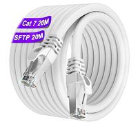 Soibke Cavo Ethernet 20 Metri, Cat 7 Cavo Lan Schermato Alta Velocità Cavo Lan 24AWG 10Gbps 600MHz Cavo Internet Gigabit RJ45 Cavo Rete SFTP Cavo Patch Bianco Impermeabile Esterno per Router