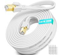 Soibke Cavo Ethernet 25 Metri, Cat 8 Cavo LAN Schermato 40Gbps 2000MHz Cavo di Rete ad Alta Velocità Cavo Internet 25mt Piatto Filo Ethernet RJ45 Bianco Cavo Patch per Router Modem