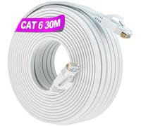Soibke Cavo Ethernet 30 Metri, Cat 6 Cavo LAN 30m Alta Velocità Cavo di Rete Patch Ethernet Gigabit Cavo RJ45 Piatto Cavi Internet Lungo Bianco Compatibile con Cat5/Cat5e per Router, Modem