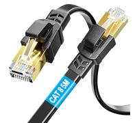 Soibke Cavo Ethernet 5 Metri, Cavo di Rete Cat 8 Schermato Cavo LAN 5m Piatto 40Gbps 2000MHz Alta Velocità Cavo RJ45 Gigabit Cavo Internet Nero Cavo Patch Compatibile con Cat7/6/5 per Router(5 Clips)
