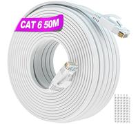 Soibke Cavo Ethernet 50 Metri, Cat 6 Cavo LAN 50m Alta Velocità 1000Mbit/s Cavo di Rete, Esterno Filo Ethernet Gigabit Cavo RJ45 Piatto Cavo Internet Lungo Bianco Cavo Patch per Router Modem