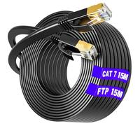 Soibke Cavo Ethernet Cat 7 15 metri, Schermato Cavo Ethernet Alta Velocità, Cat 7 15m Cavo Lan S/FTP Piatto Cavo Rete 10Gbps 600MHz, Anti-Interferenza (15 Clip), Cat 7 Cavo Per Router/Switch/Modem