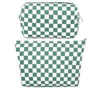 SOIDRAM 2 trousse per il trucco a scacchi di grandi dimensioni, in tela, da viaggio, organizer per pennelli da trucco, accessori estetici, borsa portaoggetti per donne, Verde oliva, Verde oliva