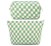 SOIDRAM 2 trousse per il trucco a scacchi di grandi dimensioni, in tela, da viaggio, organizer per pennelli da trucco, accessori estetici, borsa portaoggetti per donne, Verde chiaro, Verde chiaro a