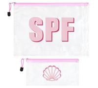 SOIDRAM 2 trousse per trucchi trasparente con cerniera, impermeabile, organizer da viaggio per articoli da toeletta per donne, toppa con lettere Varsity, accessori essenziali per spiaggia e piscina