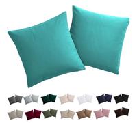 Soifox Set di 2 federe da 60 x 60 cm, turchese, 100% microfibra, non occorre stirare e non creano pieghe, con chiusura lampo