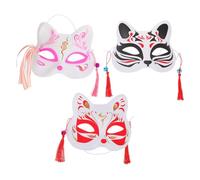 SOIMISS 3 pezzi Maschere Volpe e Gatto Giapponesi Dipinte a Mano da Mezza Faccia Leggere e Confortevoli per Cosplay Mascherate e Feste Adulti