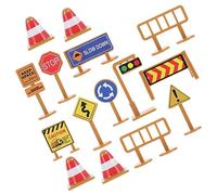 SOIMISS 30 Pezzi Giocattoli di Carico Stradale Giocattolo da Strada Barriera Stradale in Miniatura Segnali Stradali Segnale Giocare Ragazzo Barricate Segni Plastica Yellow