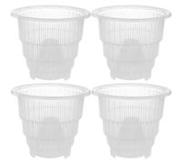 SOIMISS 4 Pezzi Vaso Trasparente per Orchidee 10cm in Plastica PP Fori | Design Scanalato e Ventilato sui Lati, Fondo Drenante, Impilabile per Balcone, Finestre e Semina