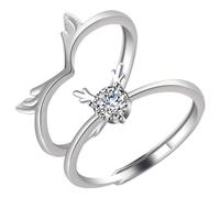 SOIMISS Anelli di Promessa per Coppie Design Corna Set da 1 Paio di Anelli Regolabili in Argento Fedi Nuziali Coordinate per Anniversario e Festa degli Innamorati