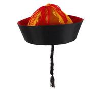 SOIMISS Cappello Cinese con Treccia da Imperatore in Costume Qing Nero per Cosplay e Spettacoli Teatrali Berretto Tradizionale con Coda di Cavallo Accessorio Storico per Feste in