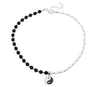 SOIMISS Collana Tai Ji Perle Bianche e Nere Design Creativo e Fashion Per Donne Catena Clavicolare Con Pendente Yin Yang Gioiello Elegante e Versatile