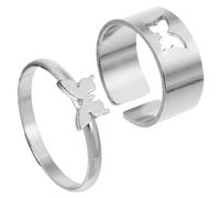 SOIMISS Coppia di Anelli Romantici in Rame Argento 2 Pezzi, Semplice Stile Chic e Pratico, Idee Regalo per Fidanzata e Fidanzato, Facili da Indossare
