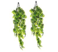 SOIMISS Ghirlanda di Vite Finta Monstera Decorativa 2 Pezzi, Piante Finte Sospese in Plastica Verde, Decorazioni per Casa, Balcone e Ufficio Foglia Verde Realistico