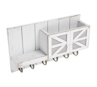 SOIMISS Organizer di Chiavi da Parete con Mensola e Ganci, Bianco | Legno e Ferro, Stile Rustico Europeo, per Ingresso e Ufficio Domestico, Salva Spazio e Tiene Tutto Vicino