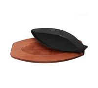 SOIMISS Padella Pratica Per Bistecca e Grill Pesce in Ferro Piastra Antiaderente e Vassoio in Legno, Piastra Per Friggere Barbecue Resistente e Adatta Per Uso Esterno, Teglia Da Forno 33,5x16,5x2,5 Cm