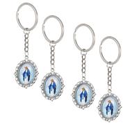 SOIMISS Portachiavi della Vergine Maria in Metallo 4 Pezzi, Ciondolo Religioso Cattolico per Auto e Borsa, Regalo Commemorativo per Uomini e Donne, Bomboniera per Prima Comunione