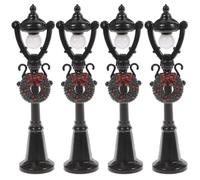 SOIMISS Set 4 Pezzi Mini Modelli di Lampioni in ABS per Casa delle Bambole Decorazione Mini Paesaggio Micro Lampioni Neri Luce Simulata per Ornamento Creativo da Giardino