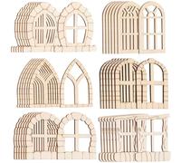 SOIMISS Unfinished Wood Doors e Mini Window Set 50 Pezzi, Beige, Accessori per Fairy Craft Accessories, Installazione Facile per Home Decoration