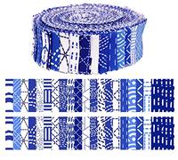 Soimoi 40Pcs Giapponese Sashiko Print Fabrics Fabrics Strips Roll Up 1.5X42Pollici Cotton Jelly Rotoli Per Trapuntatura - Blu Medio