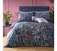 SOIREE - Copripiumino blu con foglie tropicali e felci - Letto matrimoniale (200 x 200 cm) - Design reversibile - 100% cotone - 2 federe incluse - Biancheria da letto di lusso - Biancheria da letto