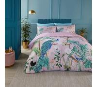 Soiree - Peacock Jungle - Set copripiumino 100% cotone 200 fili - letto matrimoniale rosa